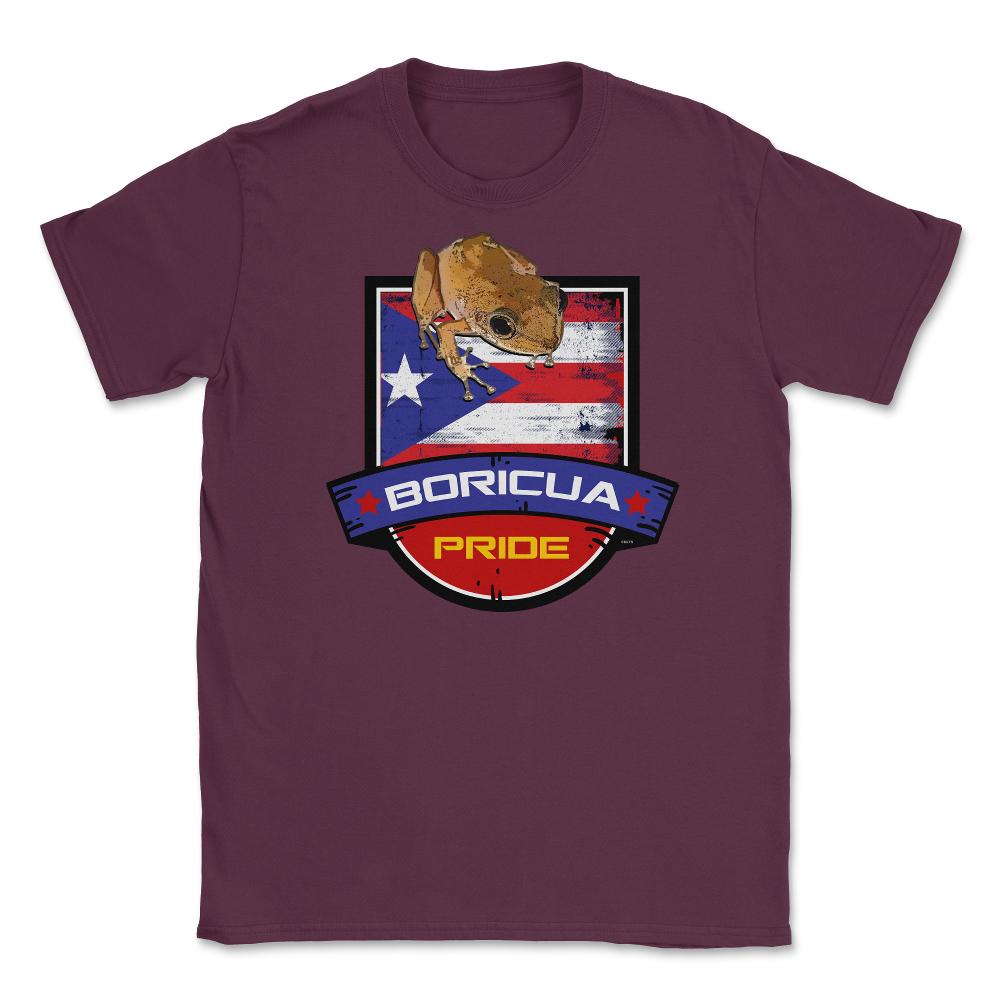 Boricua Pride Coqui & Puerto Rico Flag T-Shirt  & Gifts Unisex T-Shirt - Maroon