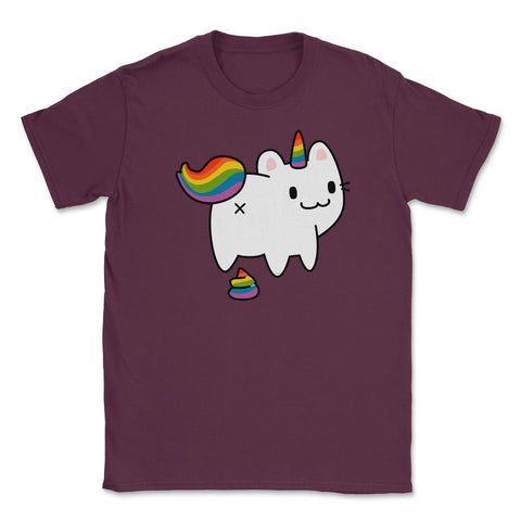 Caticorn Rainbow Flag Gay Pride & Poop Gay design Unisex T-Shirt - Maroon