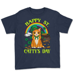 Saint Patty's Day Theme Irish Cat Funny Humor Gift product Youth Tee - Navy