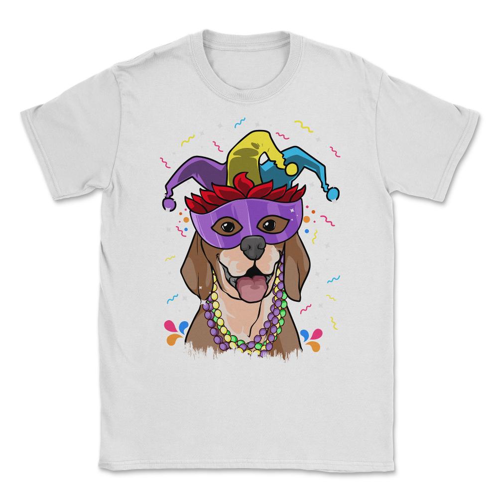 Mardi Gras Beagle with Jester hat & masquerade mask Funny product - White
