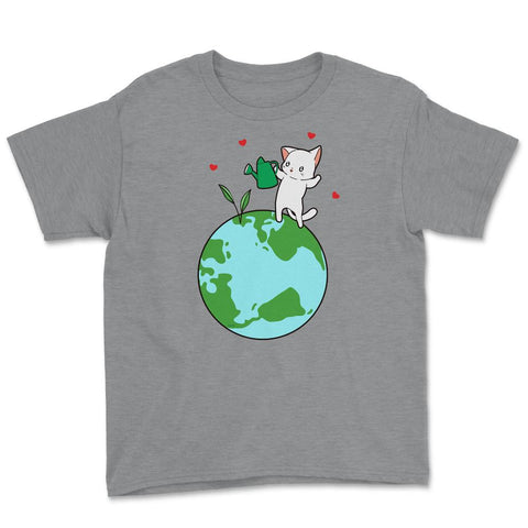 Plant a Tree Earth Day Cat Funny Cute Gift for Earth Day graphic - Grey Heather