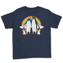 Rainbow Gay Penguin Family Cute Pride Gift graphic Youth Tee - Navy