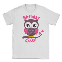 Owl on a tree branch Character Funny Birthday girl design Unisex - White