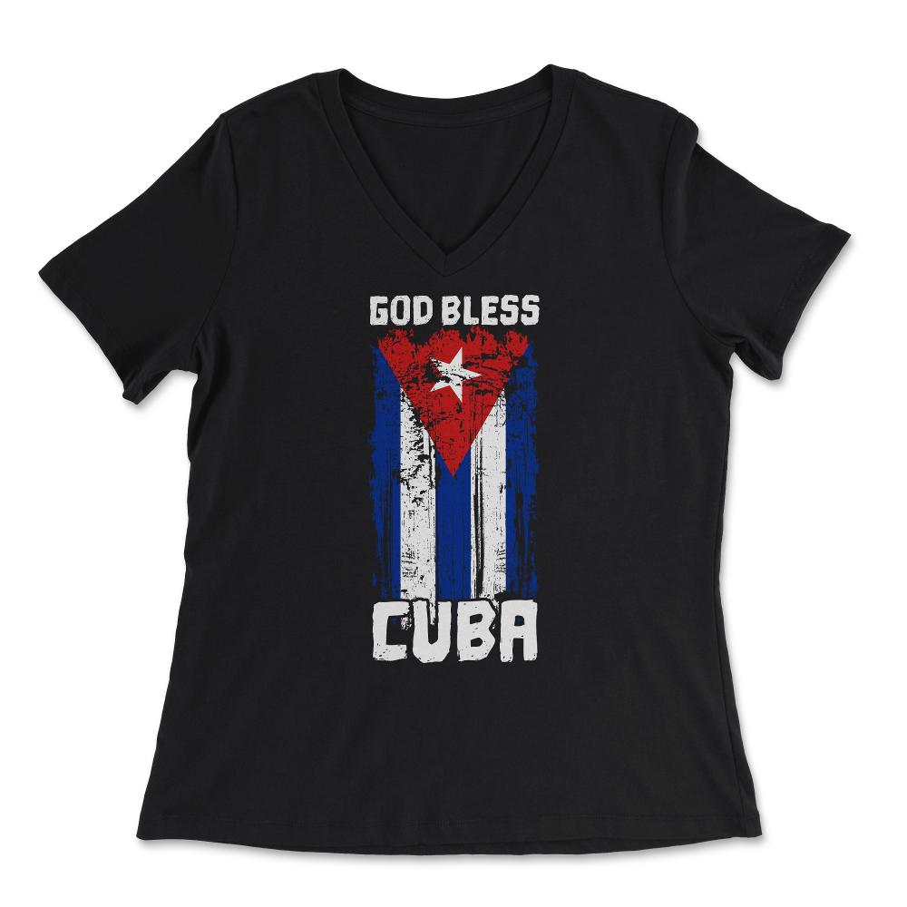 God Bless Cuba Retro Vintage Grunge Cuban Flag print - Women's V-Neck Tee - Black