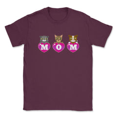 Mom Cat lover hearts Unisex T-Shirt - Maroon