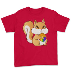 Gay Pride Kawaii Squirrel with Rainbow Nut Funny Gift design Youth Tee - Red