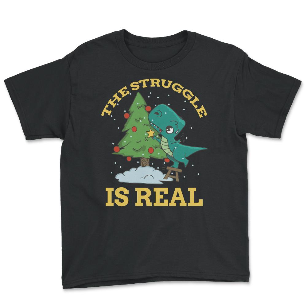 The Struggle is Real T-Rex Dinosaur Decorating Xmas Tree graphic - Black