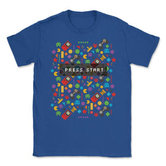 Press Start Video Gamer Funny Humor T-Shirt Tee Shirt Gift Unisex - Royal Blue