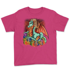 Knitting Dragon with Yarn Balls Fantasy Art graphic Youth Tee - Heliconia