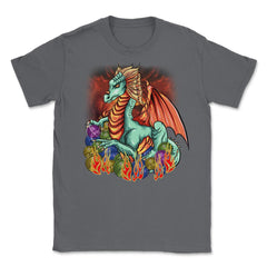 Knitting Dragon with Yarn Balls Fantasy Art graphic Unisex T-Shirt - Smoke Grey