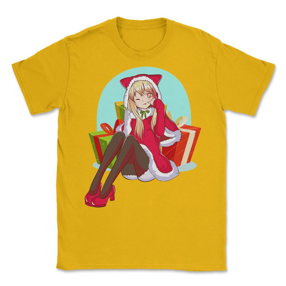 Christmas Anime Girl Unisex T-Shirt - Gold