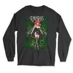 Taurus Zodiac Sign Warrior Anime Girl print - Long Sleeve T-Shirt - Black