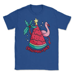 Christmas in July Funny Summer Xmas Tree Watermelon design Unisex - Royal Blue