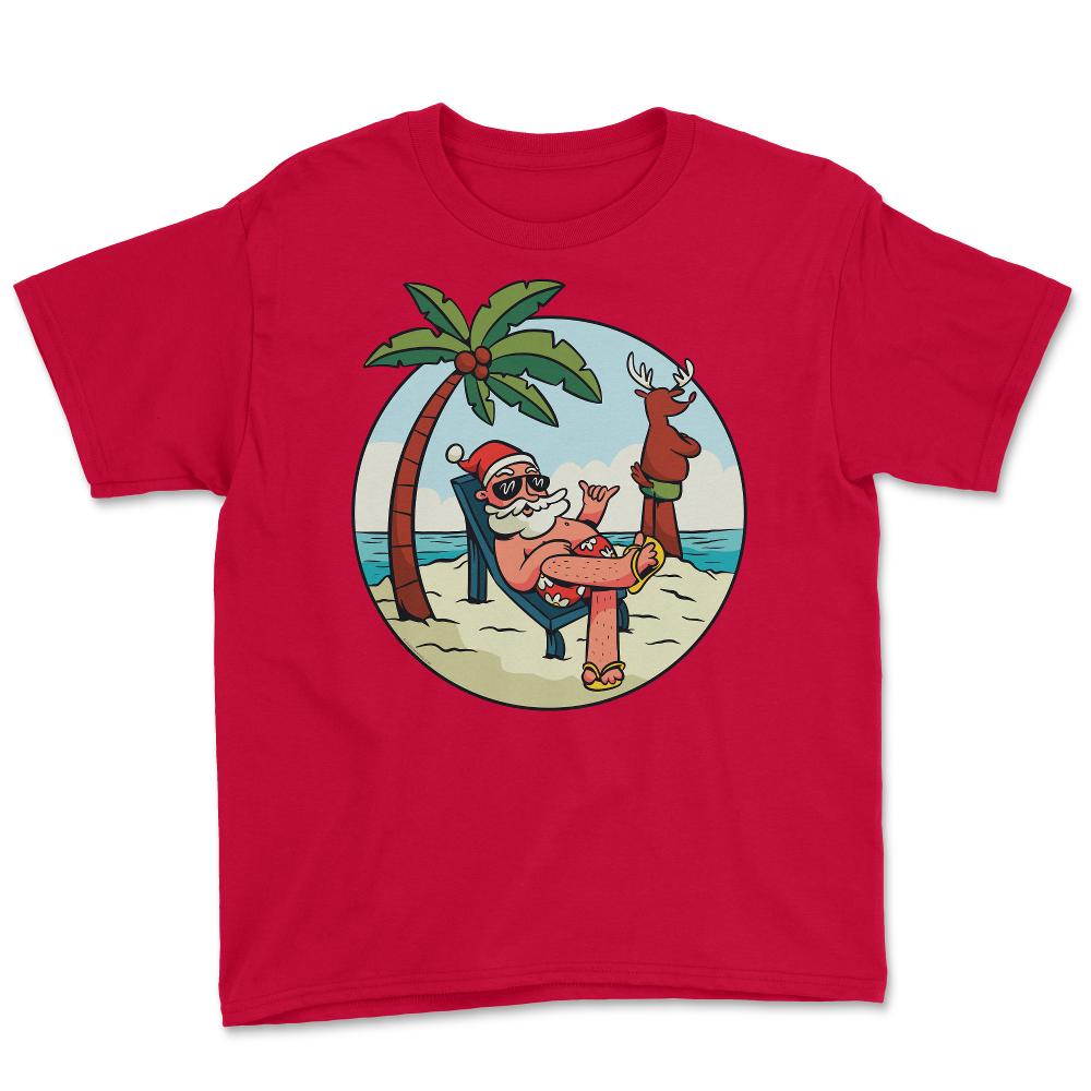 Summer Santa Claus at the Beach Tropical Vacations Funny print Youth - Red