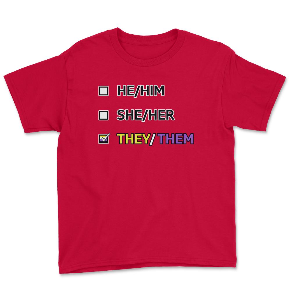 They Them Pronouns Non-Binary Gender LGBTQ graphic Youth Tee - Red