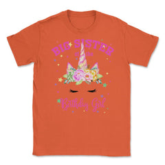 Big Sister of the Birthday Girl! Unicorn Face Theme Gift graphic - Orange