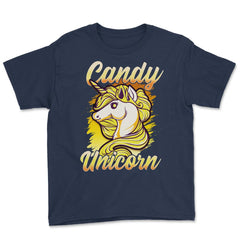 Candy Corn Unicorn Halloween Funny Candy Unicorn Youth Tee - Navy
