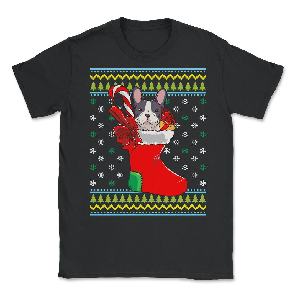 Bulldog Ugly Christmas Sweater Funny Humor Unisex T-Shirt - Black