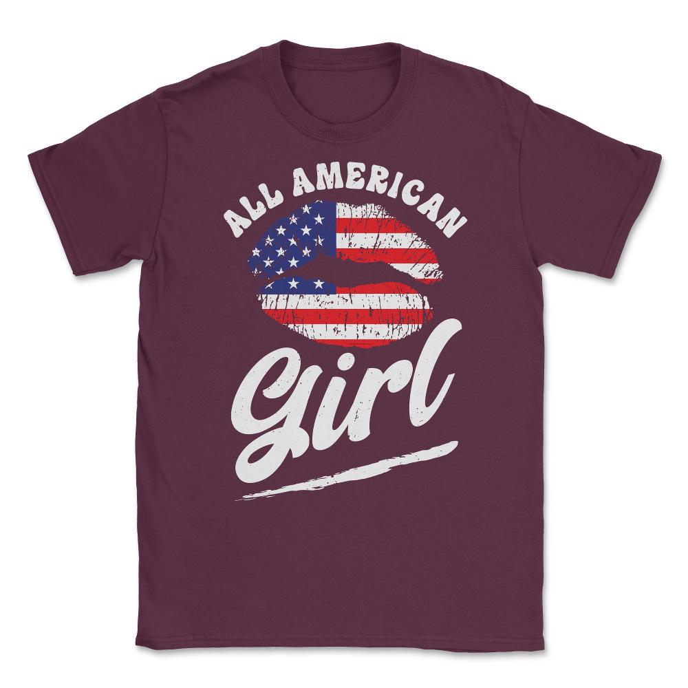 All American Girl Patriotic USA Flag Grunge Style graphic Unisex - Maroon