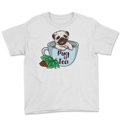 Pug Of Tea Funny Pug Inside A Tea Cup Pun Dog Lover print Youth Tee - White