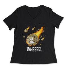 Asteroid Day Whee! Hilarious Asteroid Character Space Meme print - Women's V-Neck Tee - Black