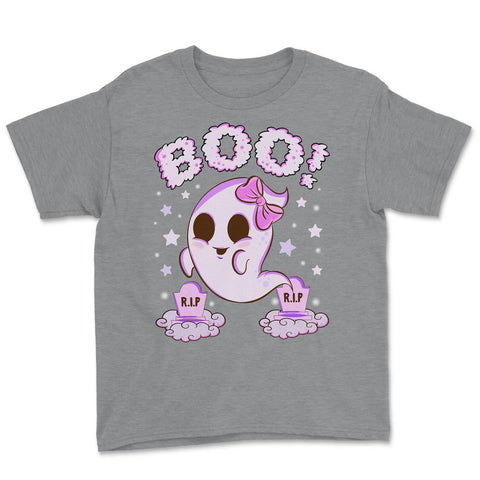 Boo! Girl Cute Ghost Funny Humor Halloween Youth Tee - Grey Heather