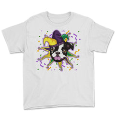 Mardi Gras French Bulldog Jester Funny Gift graphic Youth Tee - White