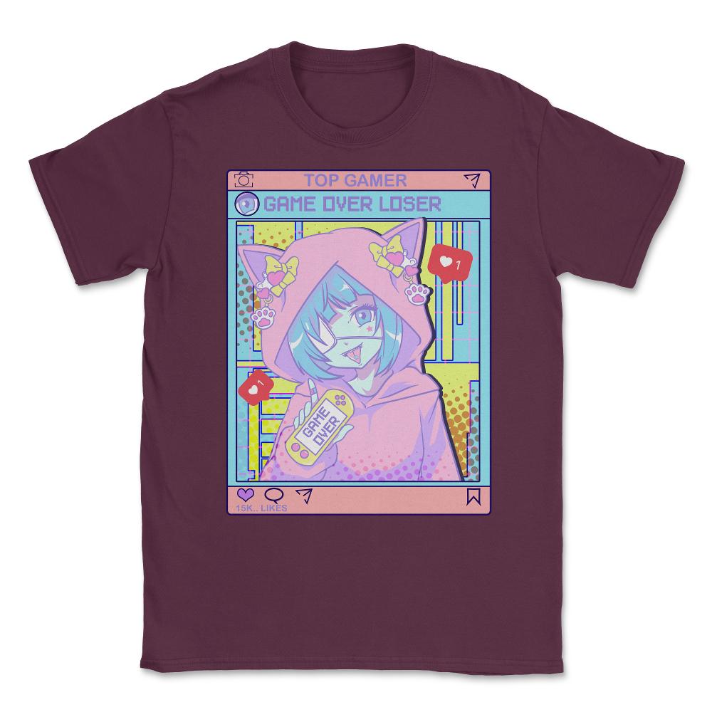 Kawaii Pastel Goth Girl Anime Gamer Game Over Loser graphic Unisex - Maroon