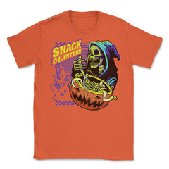 Snack O-Lantern Halloween Death Skeleton Eating Unisex T-Shirt - Orange
