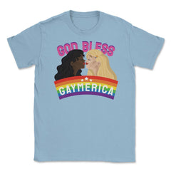 God Bless Gaymerica Rainbow Pride Flag Lesbians graphic Unisex T-Shirt - Light Blue