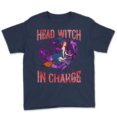 Head Witch in Charge Halloween Cute Funny Youth Tee - Navy