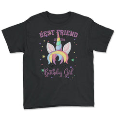 Best Friend of the Birthday Girl! Unicorn Face print Gift Youth Tee - Black