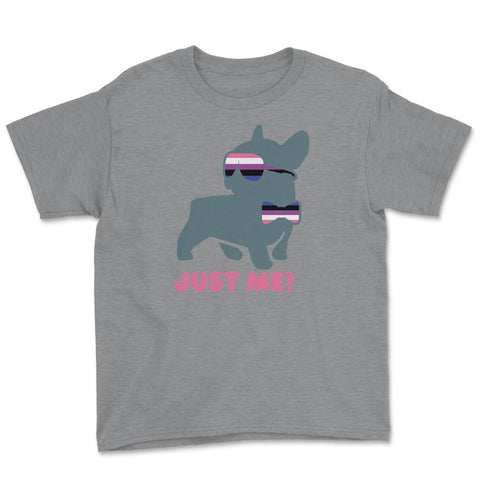 Gender Fluidity Just Me! Non-Binary Frenchie Pride graphic Youth Tee - Grey Heather