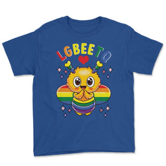LGBEETQ Cute Bee in Rainbow Flag Colors Gay Pride print Youth Tee - Royal Blue