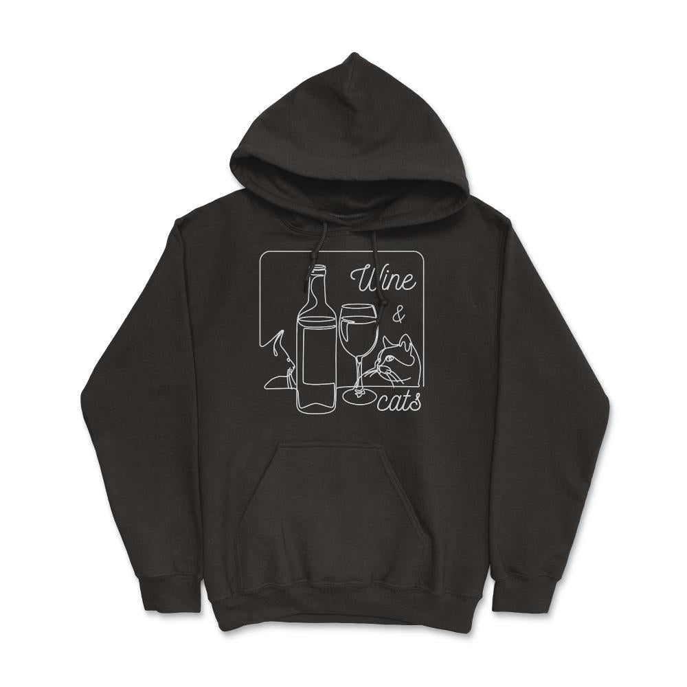 Wine and Cats Outline Artistic Design Gift print - Hoodie - Black