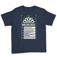 Man Cave Rules Funny Man space Design graphic Youth Tee - Navy