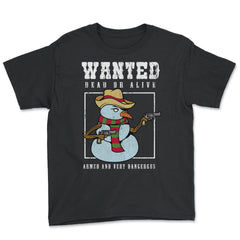 Armed Snowman Wanted Dead or Alive Funny Xmas Novelty Gift graphic - Youth Tee - Black