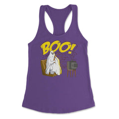 Boo! Ghost Watching TV, Drinking & Eating a Hamburger Funny graphic - Purple