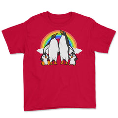 Rainbow Gay Penguin Family Cute Pride Gift graphic Youth Tee - Red