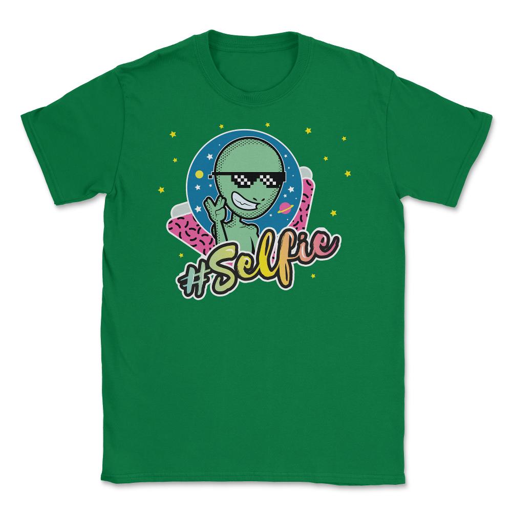Alien Selfie Retro 90’s Style Funny UFO Happy Alien print Unisex - Green