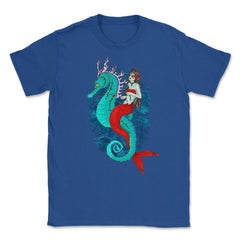 Day of Dead Mermaid on Seahorse Halloween Sugar Skull  Unisex T-Shirt - Royal Blue