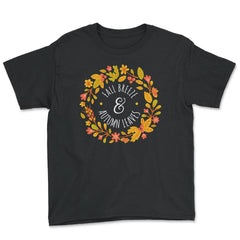 Fall Breeze and Autumn Leaves Wreath Design design - Youth Tee - Black