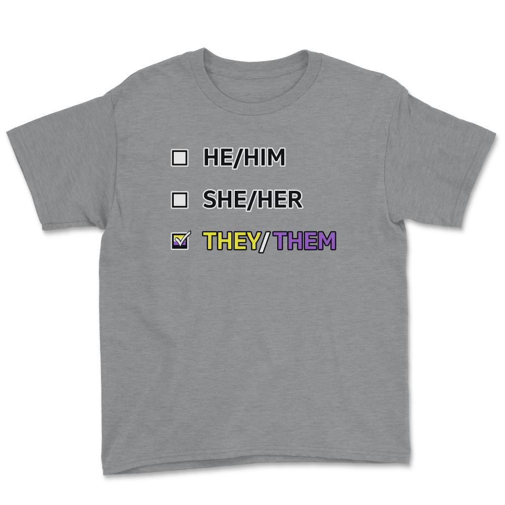 They Them Pronouns Non-Binary Gender LGBTQ graphic Youth Tee - Grey Heather