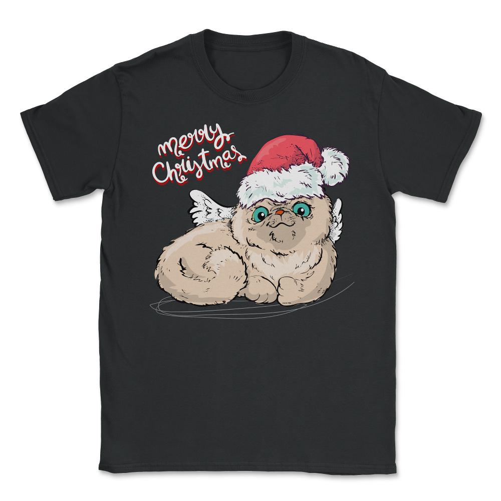 Merry Christmas Angel Cat Funny Humor T-Shirt Tee Gift Unisex T-Shirt - Black