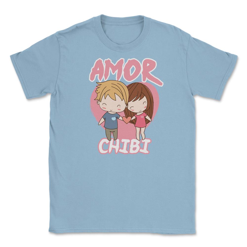 Amor Chibi Anime Couple Humor Unisex T-Shirt - Light Blue