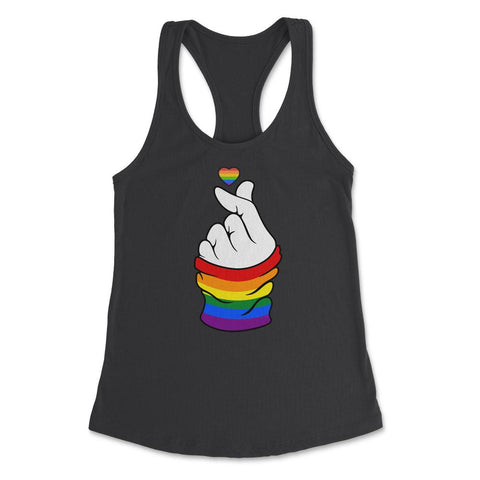 Gay Pride Flag K-Pop Love Hand Gift design Women's Racerback Tank - Black