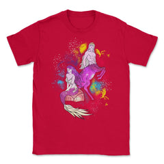 Mermaid & Centaur With Colorful Paint Splashes Background product - Red