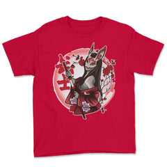 Kitsune Mask Japanese Anime Women Samurai Bunny Mask graphic Youth Tee - Red