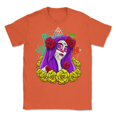 Sugar Skull Sexy Lady Day of the Dead Halloween Unisex T-Shirt - Orange