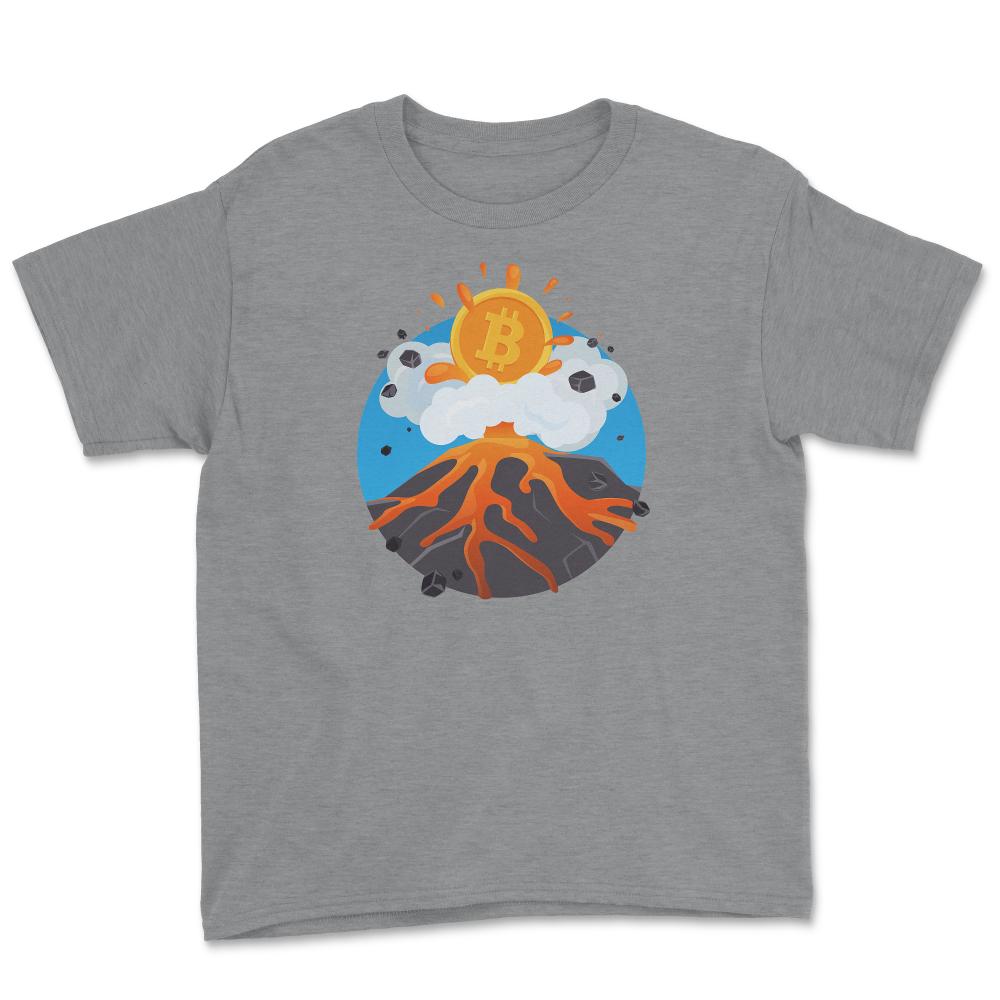 Funny Bitcoin Symbol flying out of a Volcano for Crypto Fans design - Grey Heather